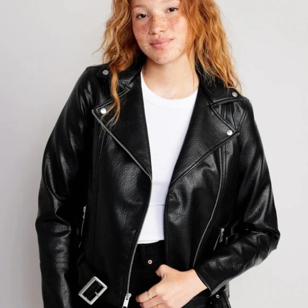 Old Navy Faux-Leather Black Biker Jacket